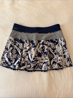 Lole Navy and White Floral-Striped Skater Skirt